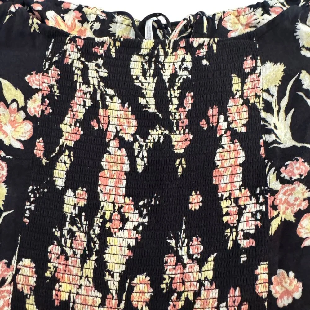 Free People Hilary Print Puff Sleeves Cropped Black Blouse Top, Size S NWOT - Picture 3 of 10